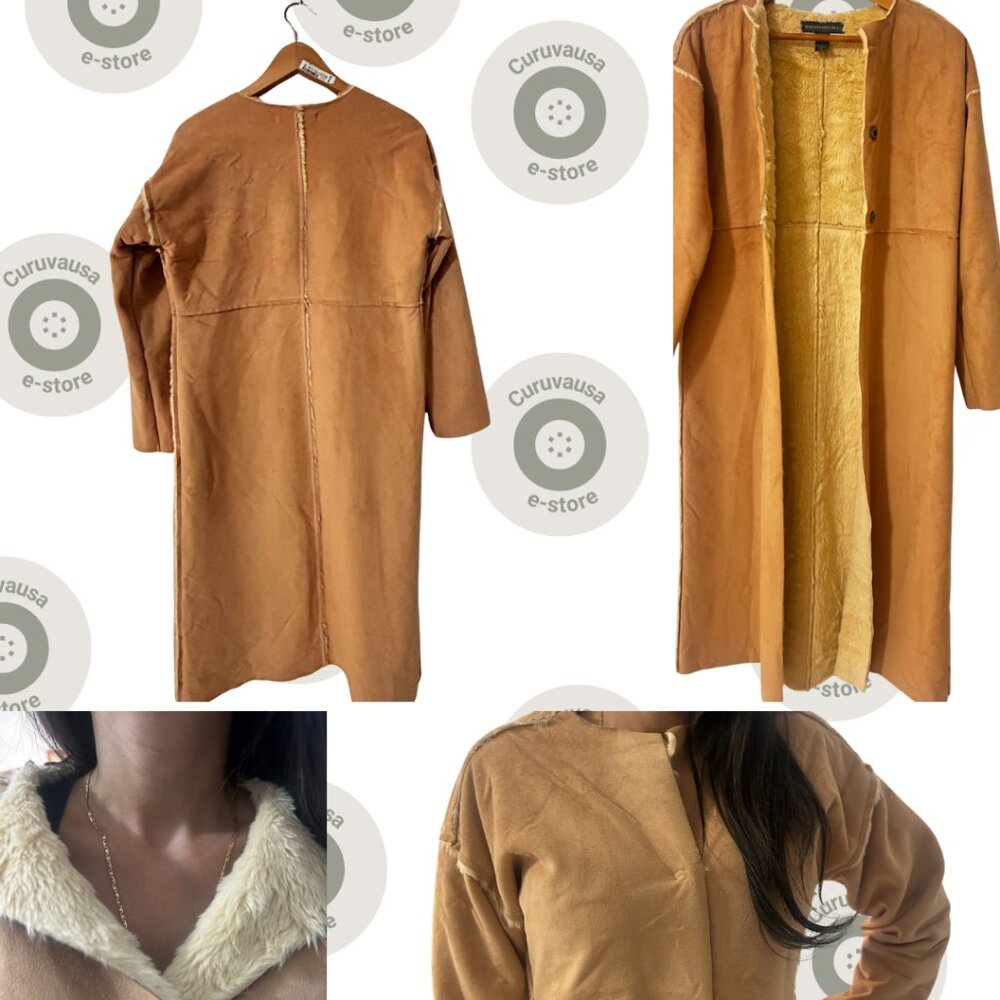 Banana Republic Faux Suede Shearling Coat Made in Italy Women’s XS - Picture 7 of 10